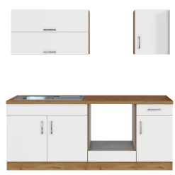 Küchenzeile Sorrella 210cm mit Platz für Backofen - weiß/Eiche