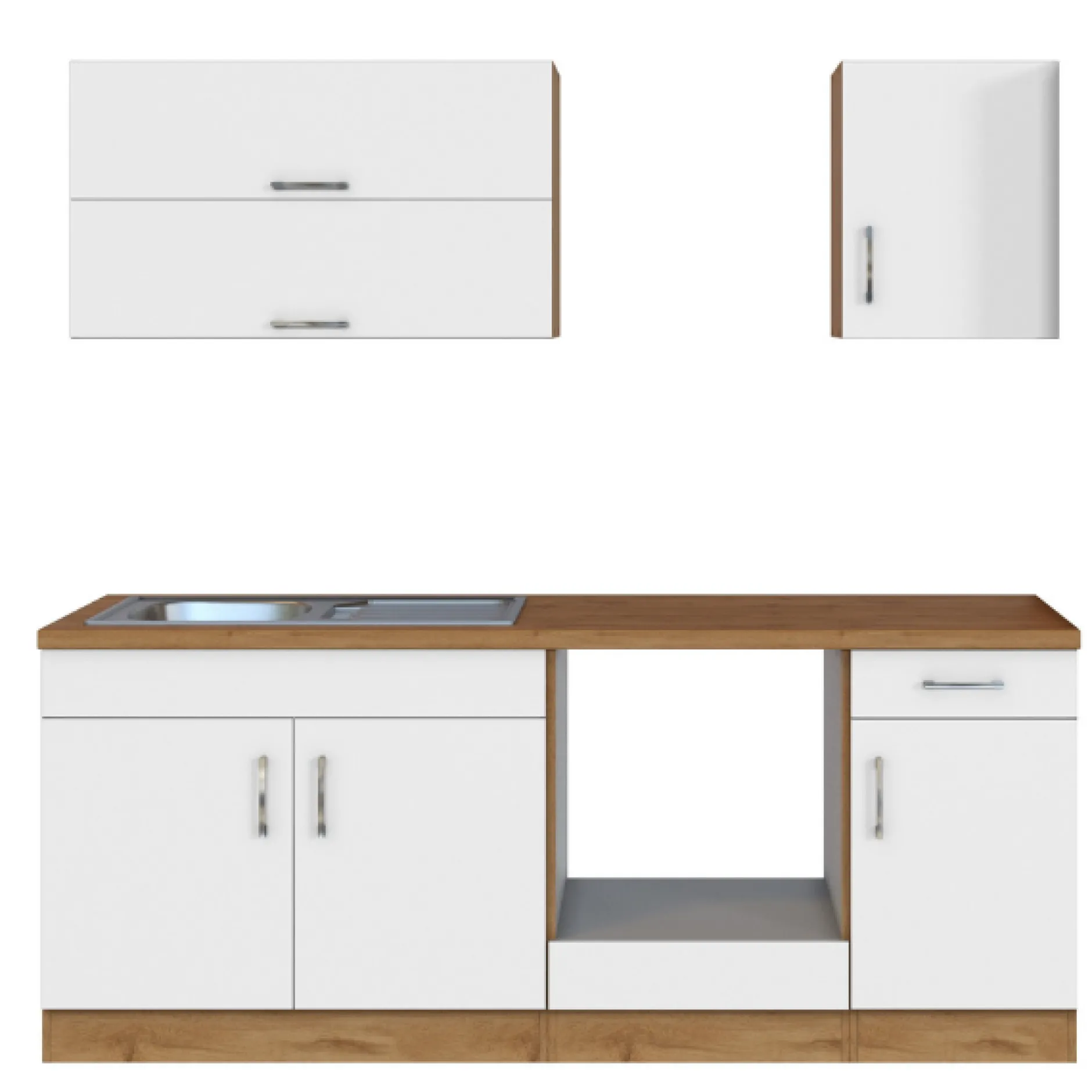 Küchenzeile Sorrella 210cm mit Platz für Backofen - weiß/Eiche