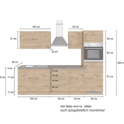 Küchenzeile Sorrella 270cm mit Platz für Backofen und Kühlschrank - Eiche/Graphit