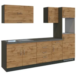 Küchenzeile Sorrella 270cm mit Platz für Backofen und Kühlschrank - Eiche/Graphit