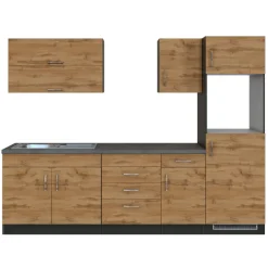 Küchenzeile Sorrella 270cm mit Platz für Backofen und Kühlschrank - Eiche/Graphit