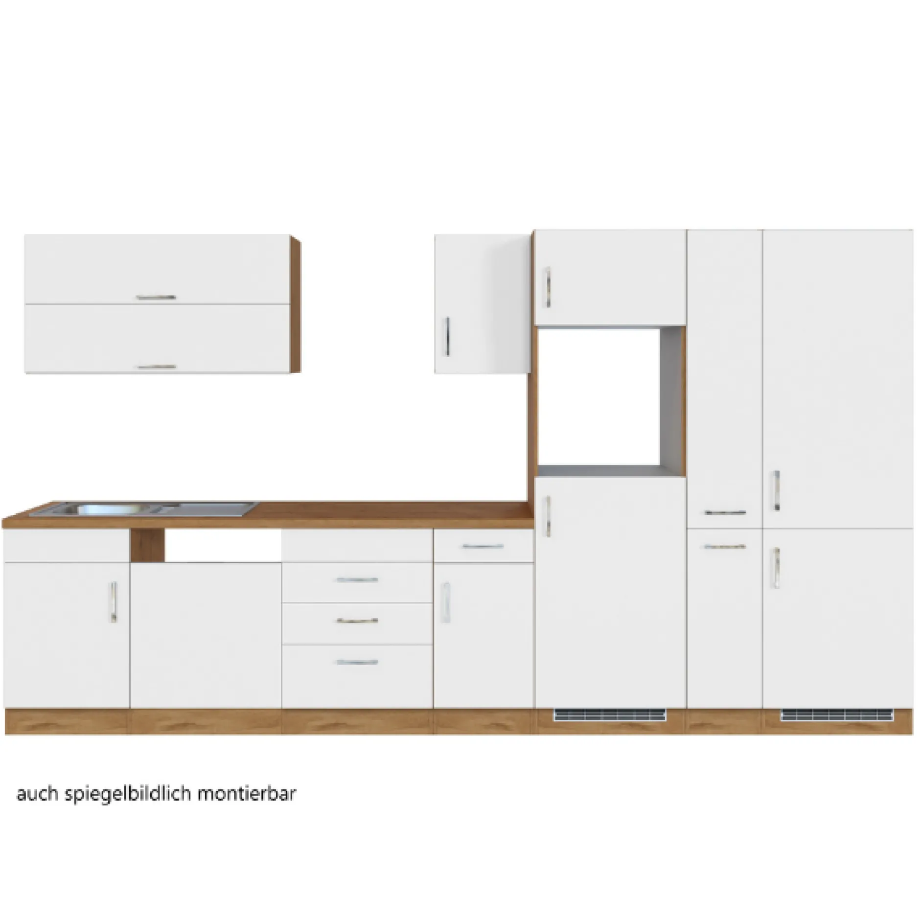 Küchenzeile Sorrella 360cm mit Platz für Geschirrspüler, Backofen, Kühl- und Gefrierschrank - weiß/Eiche