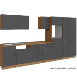 Küchenzeile Sorrella 360cm mit Platz für Geschirrspüler, Backofen, Kühlschrank und Gefrierschrank - Anthrazit/Eiche