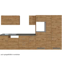 Küchenzeile Sorrella 360cm mit Platz für Geschirrspüler, Backofen, Kühl- und Gefrierschrank - Eiche