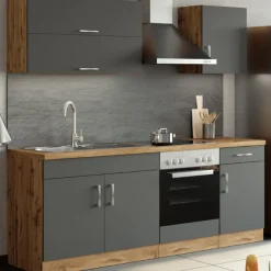 Küchenzeile Sorrella 210cm mit Platz für Backofen - anthrazit/ocker