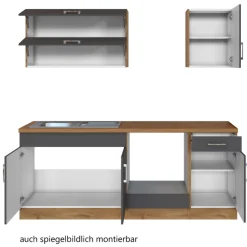 Küchenzeile Sorrella 210cm mit Platz für Backofen - anthrazit/ocker