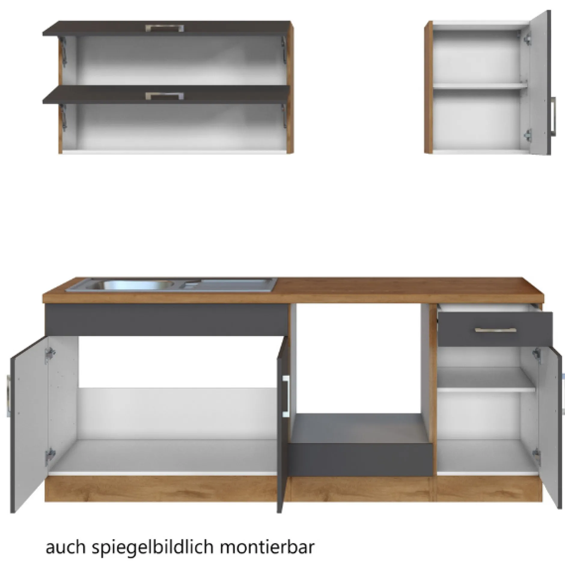 Küchenzeile Sorrella 210cm mit Platz für Backofen - anthrazit/ocker