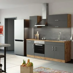 Küchenzeile Sorrella 210cm mit Platz für Backofen - anthrazit/ocker
