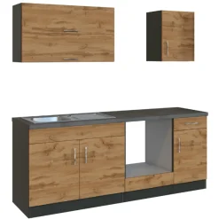 Küchenzeile Sorrella 210cm mit Platz für Backofen - Eiche/Graphit