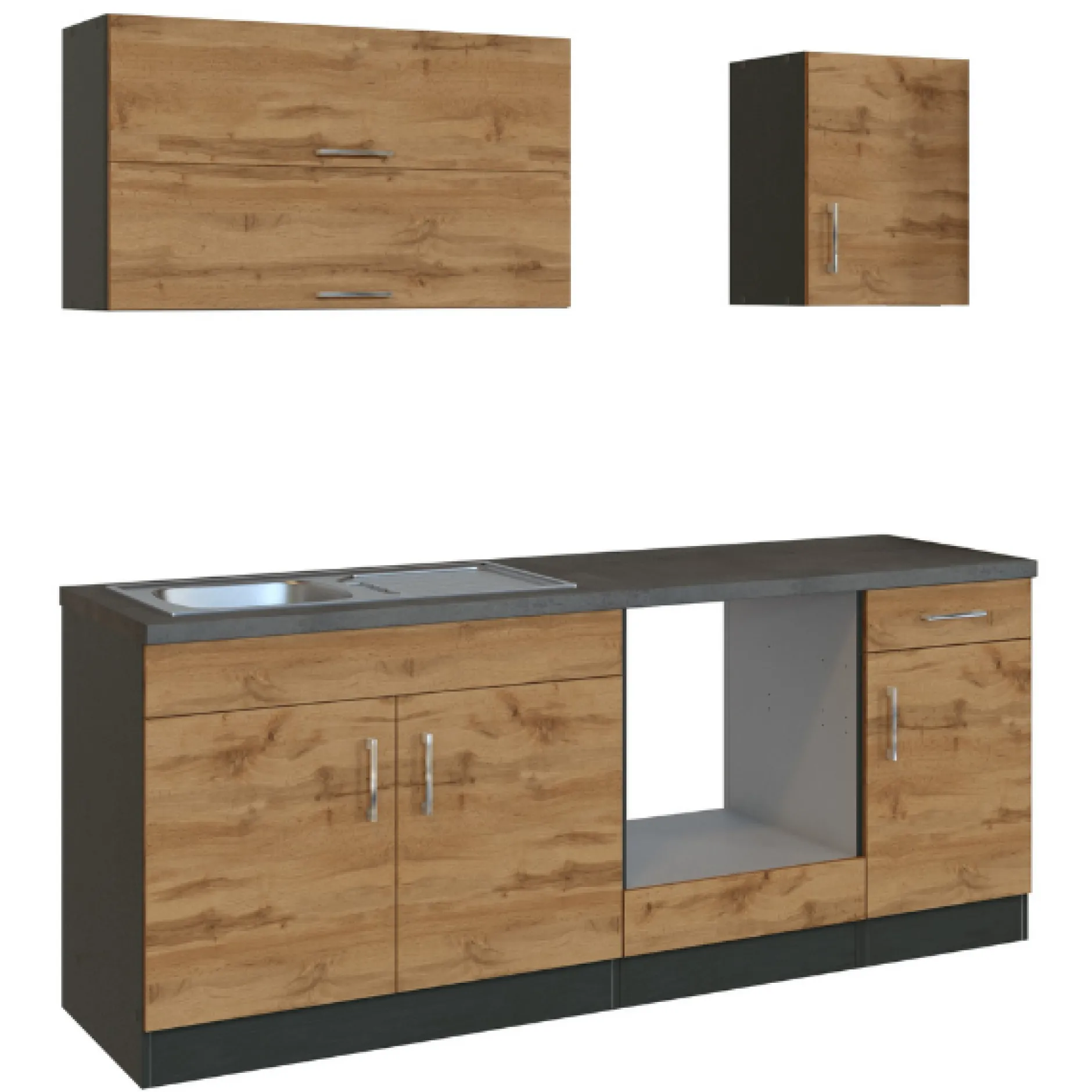 Küchenzeile Sorrella 210cm mit Platz für Backofen - Eiche/Graphit