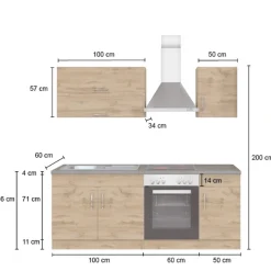 Küchenzeile Sorrella 210cm mit Platz für Backofen - Eiche/Graphit