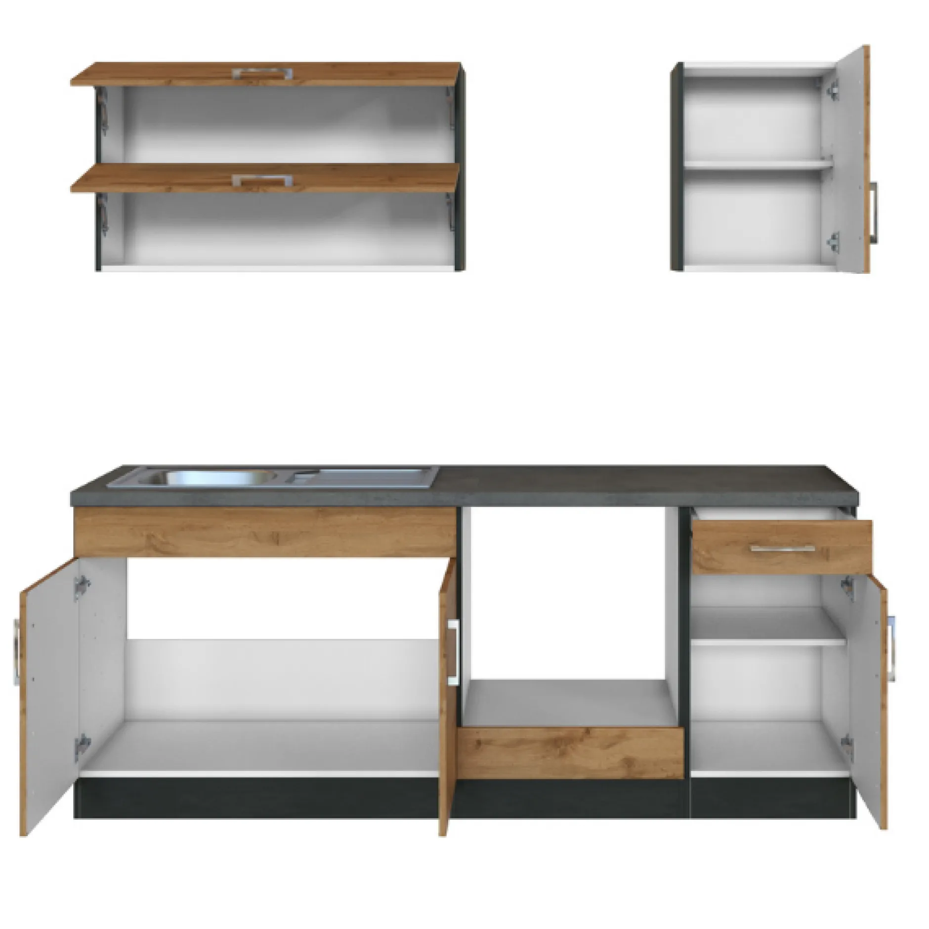 Küchenzeile Sorrella 210cm mit Platz für Backofen - Eiche/Graphit