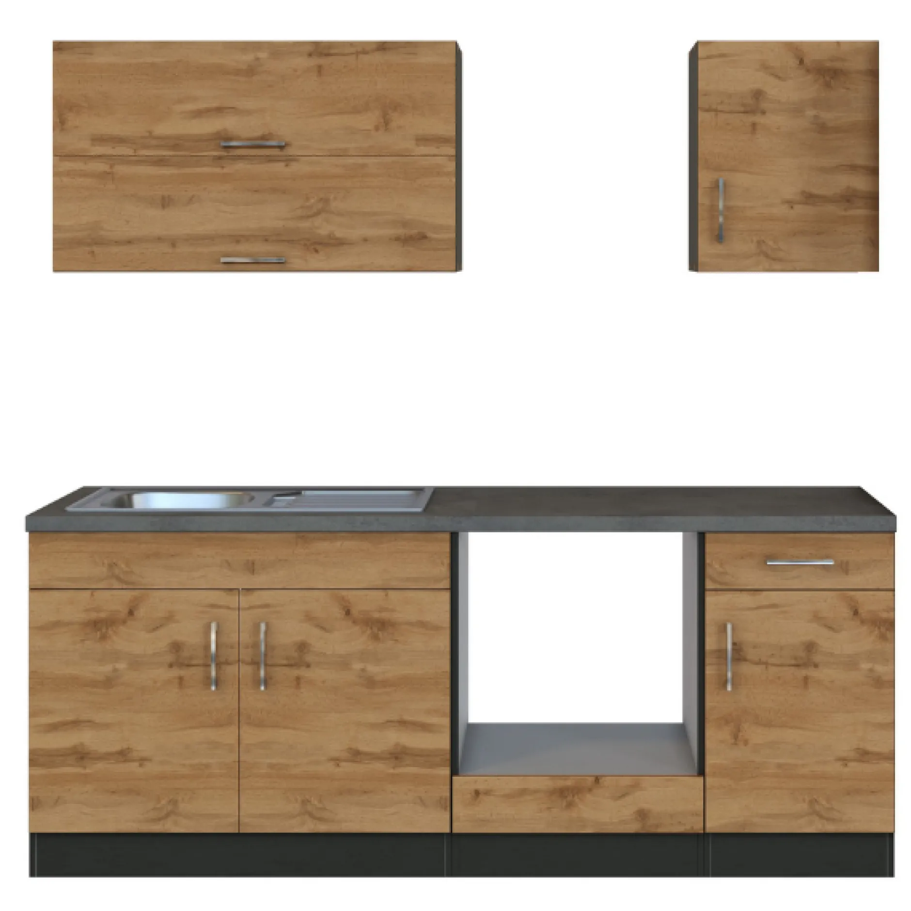Küchenzeile Sorrella 210cm mit Platz für Backofen - Eiche/Graphit