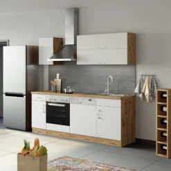 Küchenzeile Sorrella 210cm mit Platz für Geschirrspüler und Backofen - weiß/Eiche
