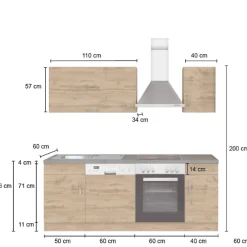 Küchenzeile Sorrella 210cm mit Platz für Geschirrspüler und Backofen - weiß/Eiche