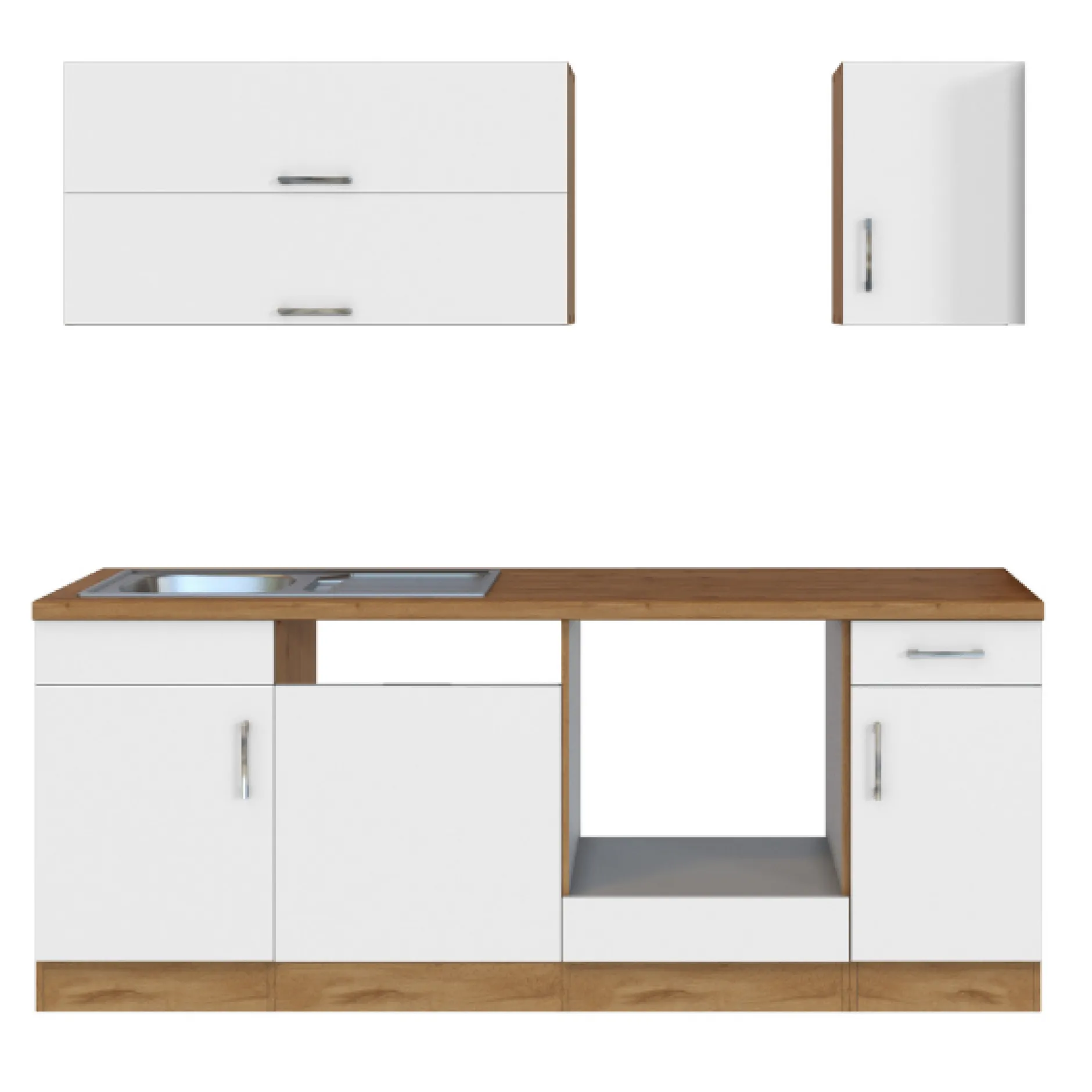 Küchenzeile Sorrella 210cm mit Platz für Geschirrspüler und Backofen - weiß/Eiche