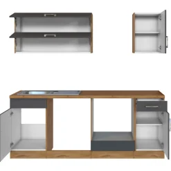 Küchenzeile Sorrella 210cm mit Platz für Geschirrspüler und Backofen - anthrazit/ocker