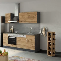 Küchenzeile Sorrella 210cm mit Platz für Geschirrspüler und Backofen - Eiche/Graphit