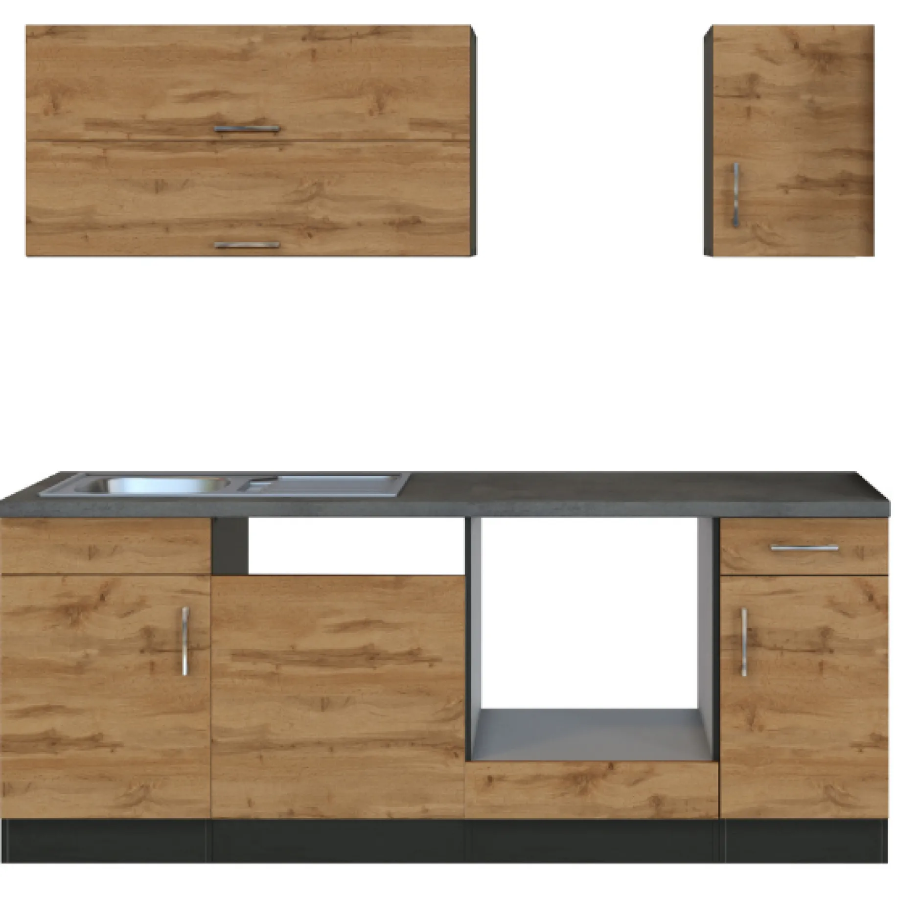 Küchenzeile Sorrella 210cm mit Platz für Geschirrspüler und Backofen - Eiche/Graphit