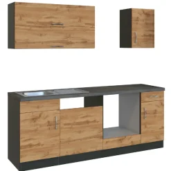 Küchenzeile Sorrella 210cm mit Platz für Geschirrspüler und Backofen - Eiche/Graphit