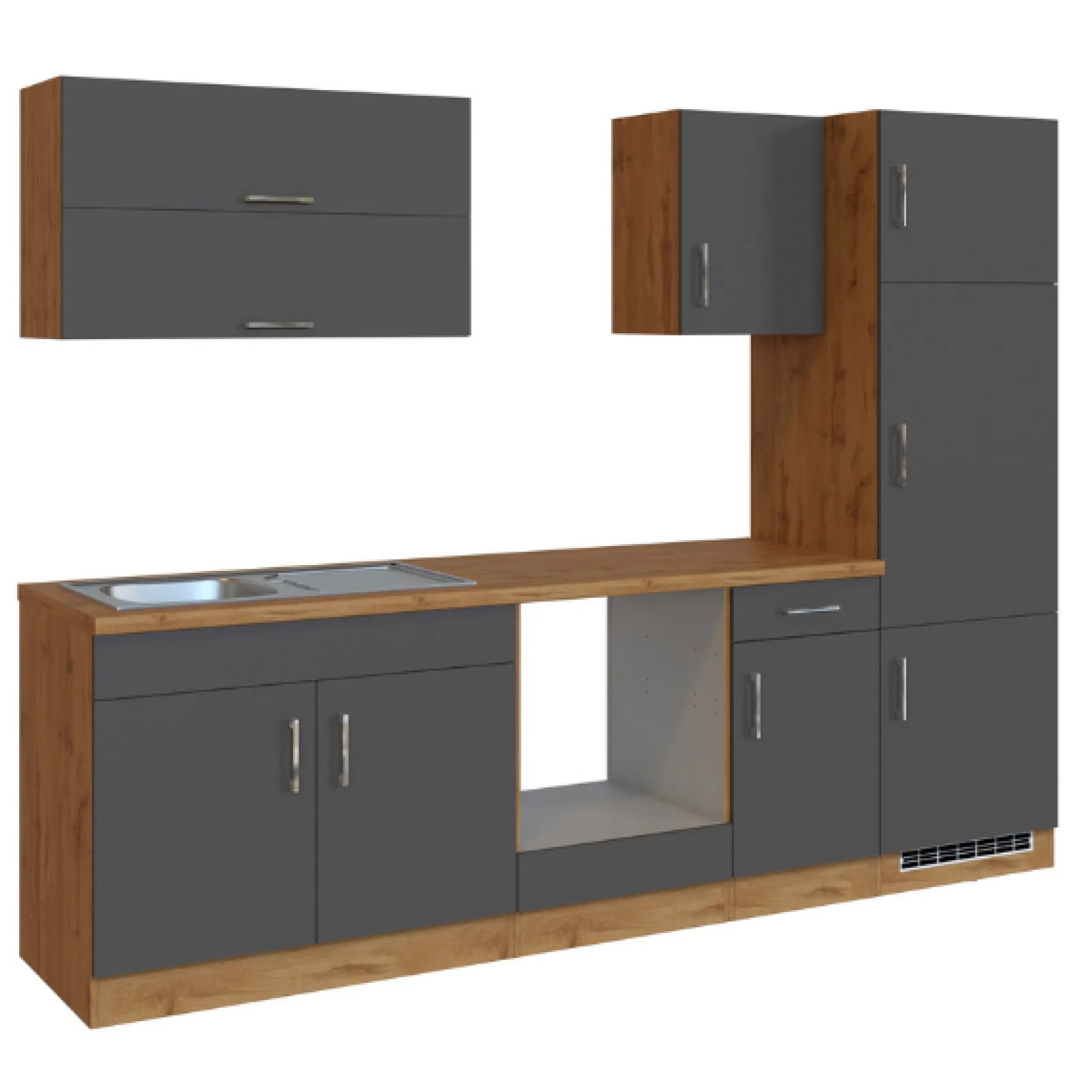 Küchenzeile Sorrella 270cm mit Platz für Backofen und Kühlschrank - anthrazit/ocker