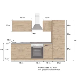 Küchenzeile Sorrella 270cm mit Platz für Backofen und Kühlschrank - anthrazit/ocker