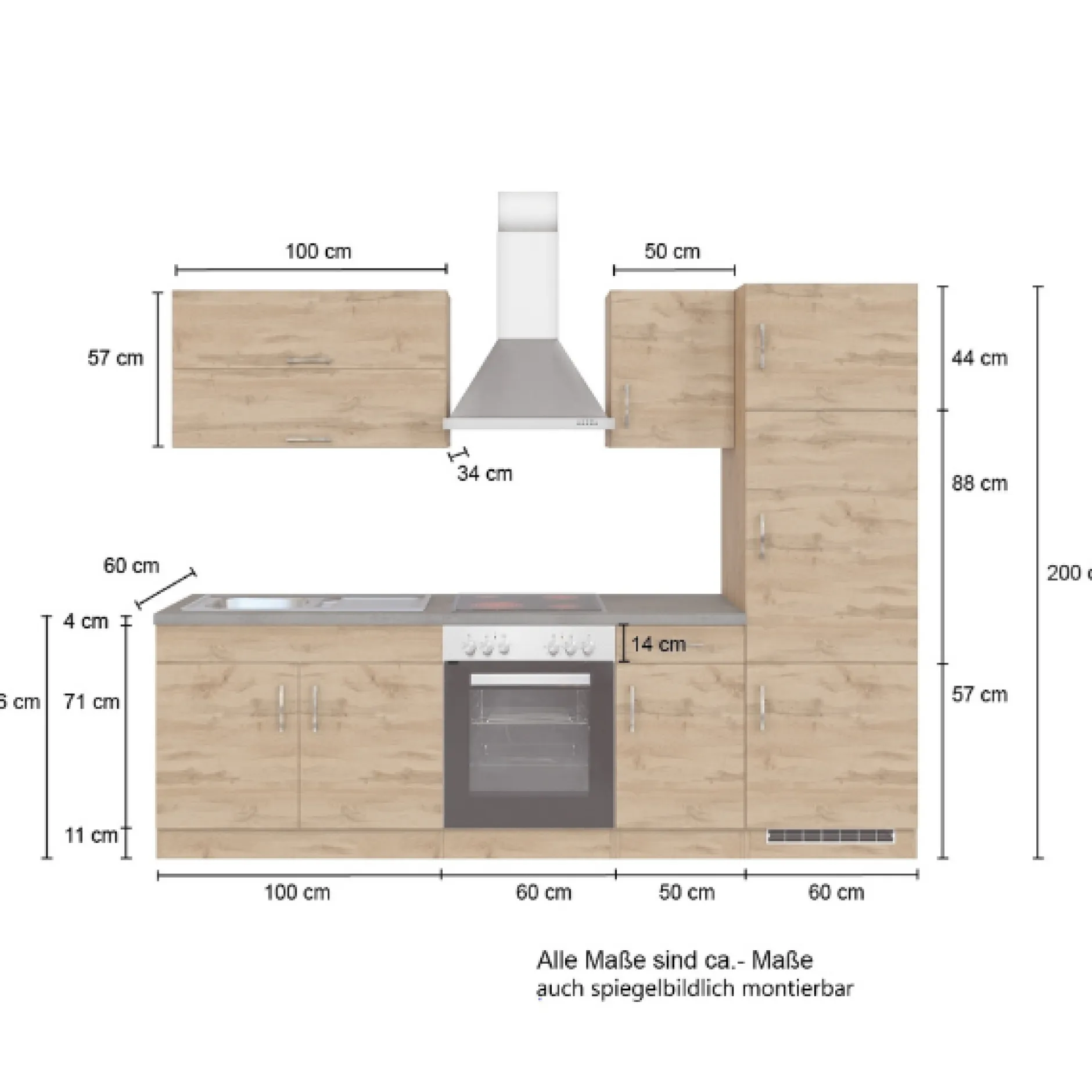 Küchenzeile Sorrella 270cm mit Platz für Backofen und Kühlschrank - anthrazit/ocker