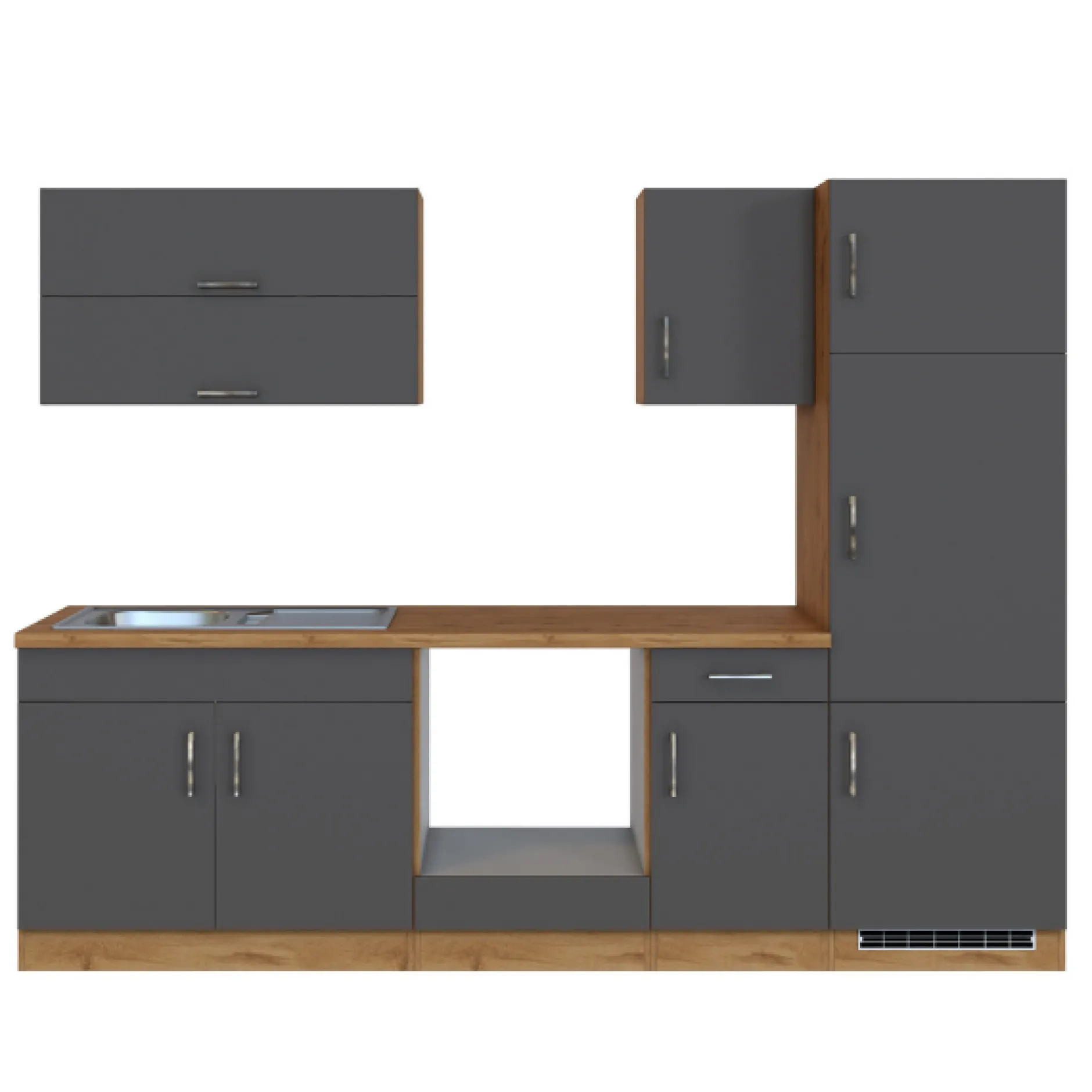 Küchenzeile Sorrella 270cm mit Platz für Backofen und Kühlschrank - anthrazit/ocker