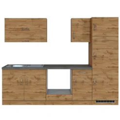 Küchenzeile Sorrella 270cm mit Platz für Backofen und Kühlschrank - Eiche
