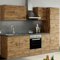 Küchenzeile Sorrella 270cm mit Platz für Backofen und Kühlschrank - Eiche