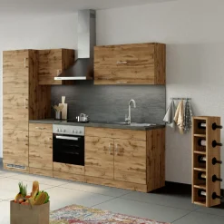 Küchenzeile Sorrella 270cm mit Platz für Backofen und Kühlschrank - Eiche