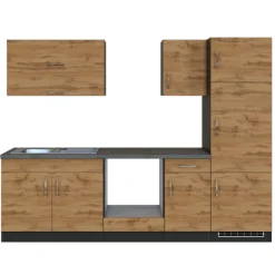 Küchenzeile Sorrella 270cm mit Platz für Backofen und Kühlschrank - Eiche/Graphit