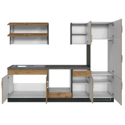 Küchenzeile Sorrella 270cm mit Platz für Backofen und Kühlschrank - Eiche/Graphit