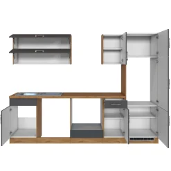 Küchenzeile Sorrella 270cm mit Platz für Backofen, Geschirrspüler und Kühlschrank - anthrazit/ocker