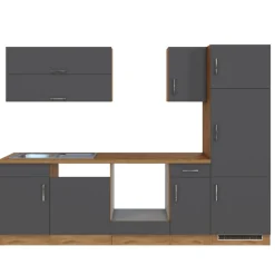 Küchenzeile Sorrella 270cm mit Platz für Backofen, Geschirrspüler und Kühlschrank - anthrazit/ocker