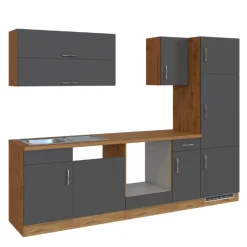 Küchenzeile Sorrella 270cm mit Platz für Backofen, Geschirrspüler und Kühlschrank - anthrazit/ocker