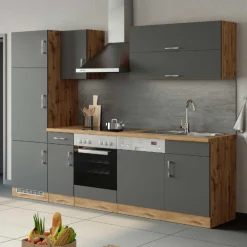 Küchenzeile Sorrella 270cm mit Platz für Backofen, Geschirrspüler und Kühlschrank - anthrazit/ocker