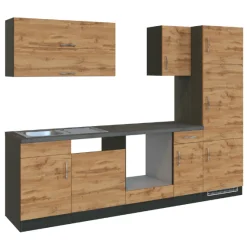 Küchenzeile Sorrella 270cm mit Platz für Backofen, Geschirrspüler und Kühlschrank - Eiche/Graphit