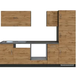 Küchenzeile Sorrella 270cm mit Platz für Backofen, Geschirrspüler und Kühlschrank - Eiche/Graphit