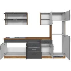 Küchenzeile Sorrella 270cm mit Platz für Backofen und Kühlschrank - anthrazit/ocker