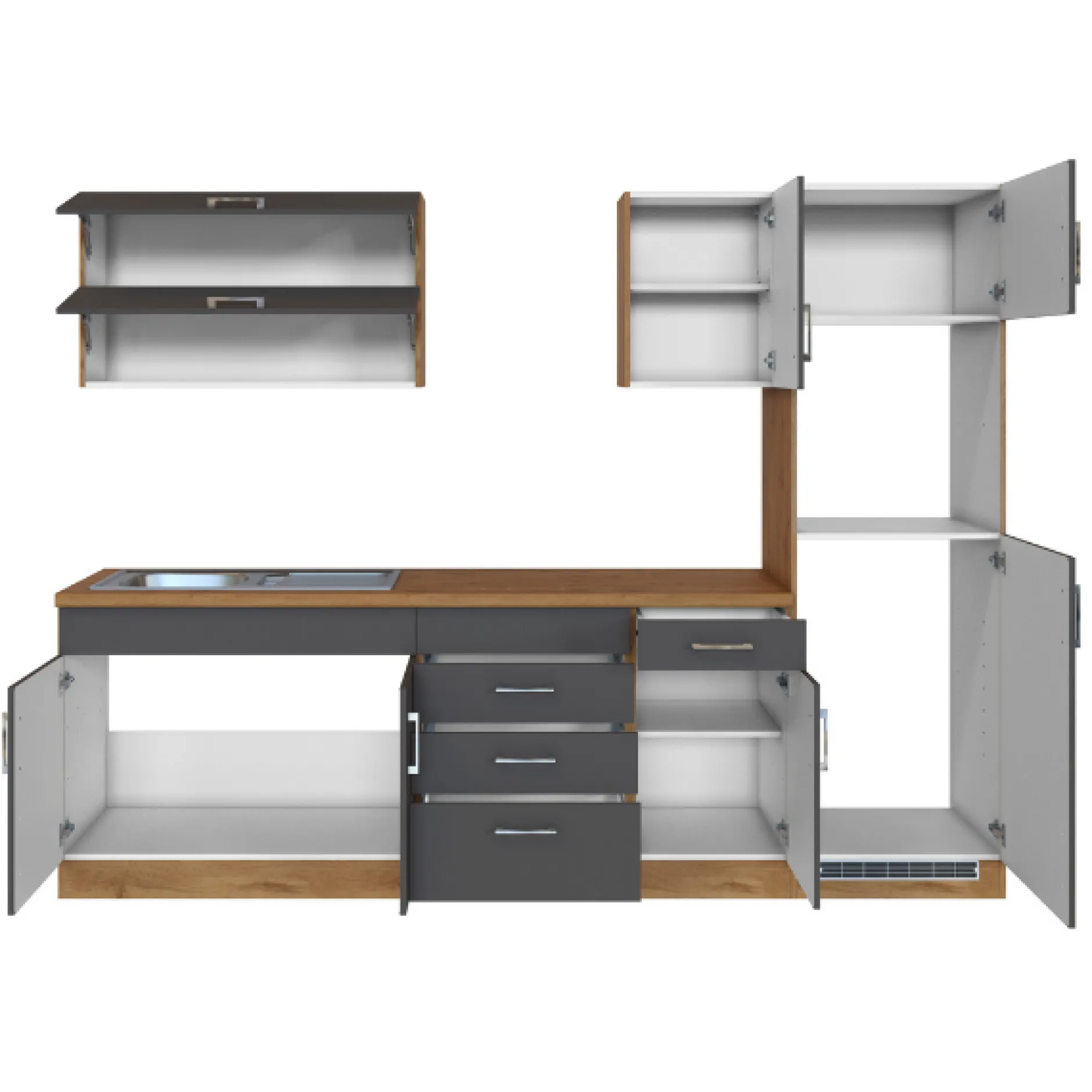 Küchenzeile Sorrella 270cm mit Platz für Backofen und Kühlschrank - anthrazit/ocker