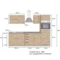 Küchenzeile Sorrella 270cm mit Platz für Backofen und Kühlschrank - anthrazit/ocker
