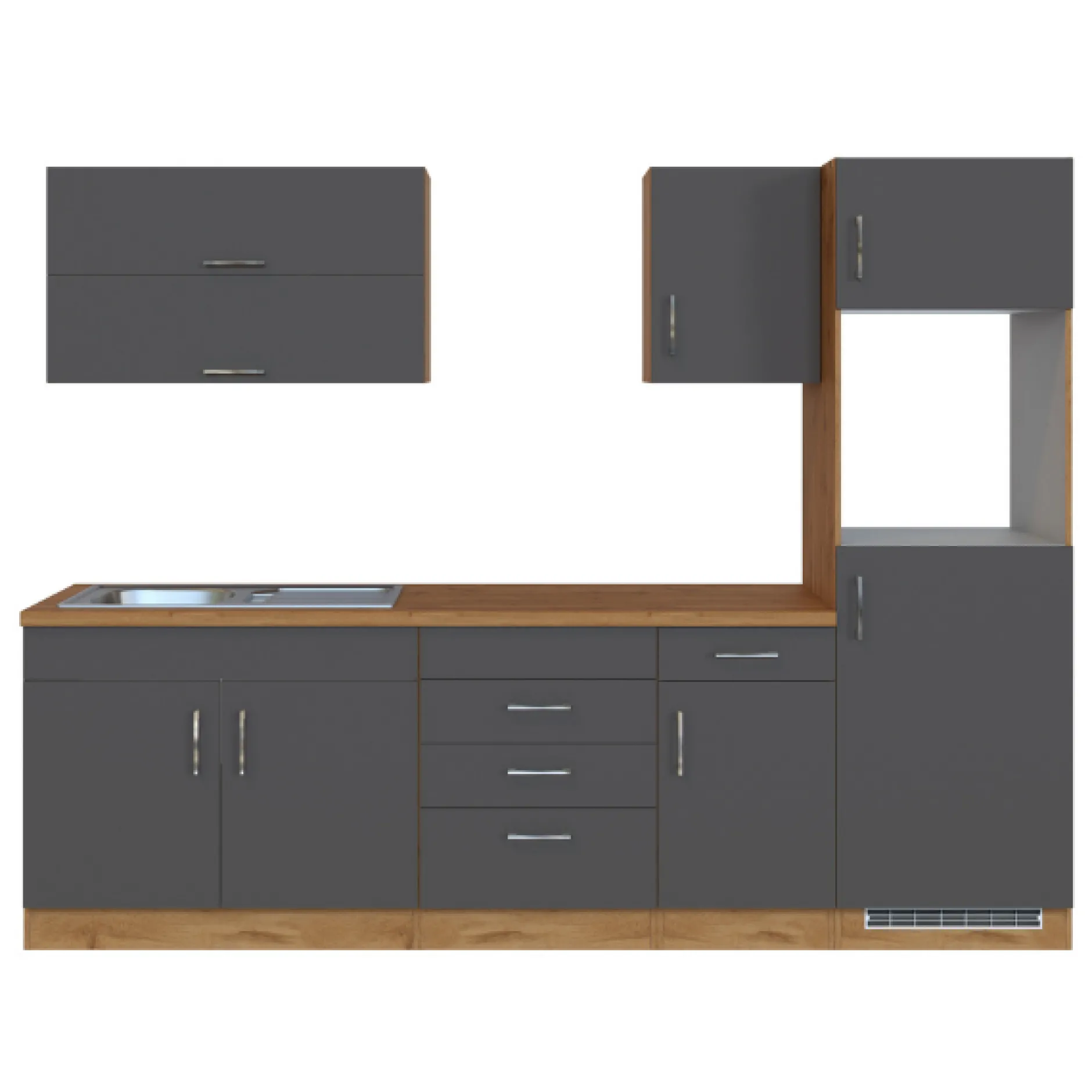 Küchenzeile Sorrella 270cm mit Platz für Backofen und Kühlschrank - anthrazit/ocker