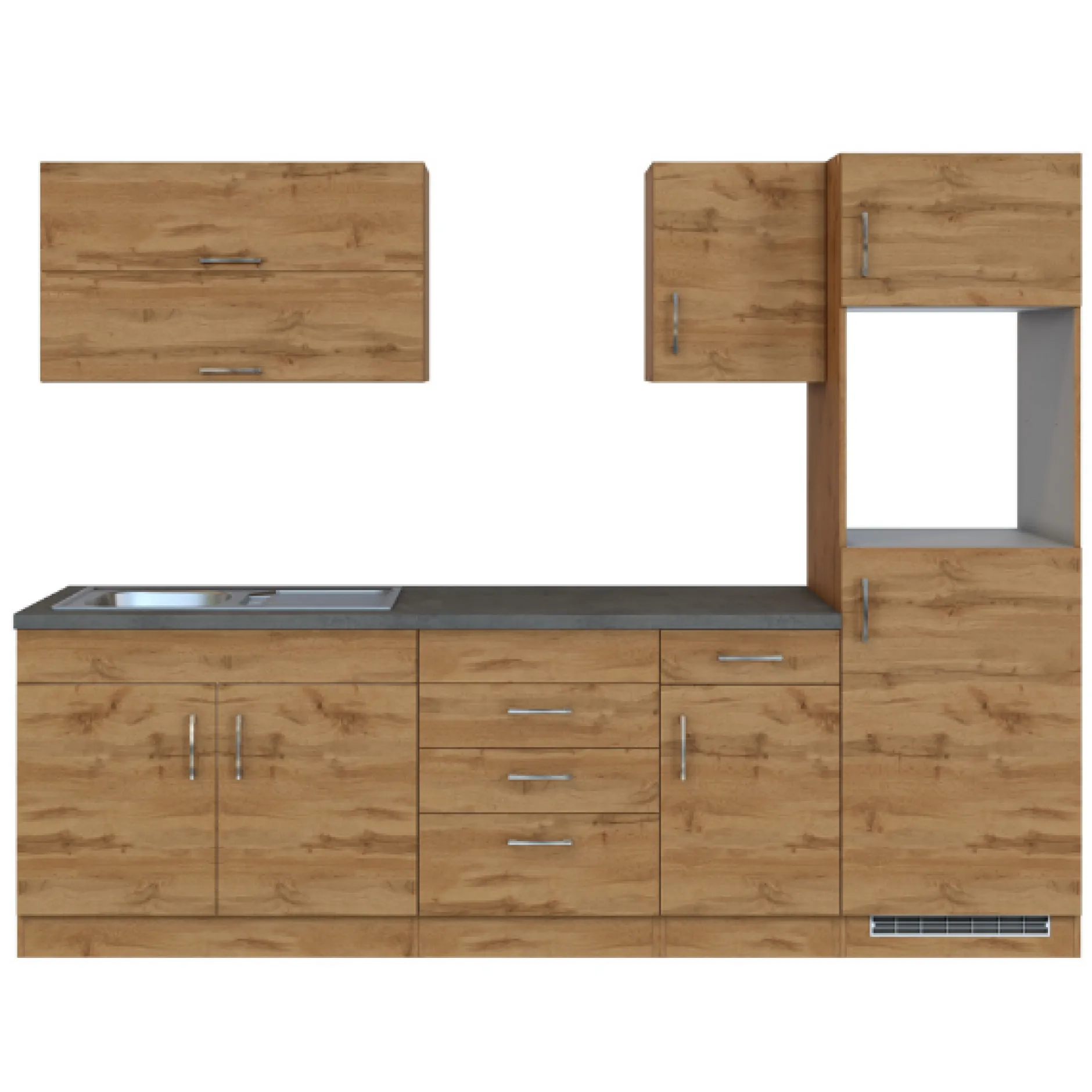 Küchenzeile Sorrella 270cm mit Platz für Backofen und Kühlschrank - Eiche