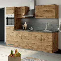 Küchenzeile Sorrella 270cm mit Platz für Backofen und Kühlschrank - Eiche