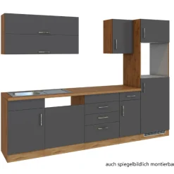 Küchenzeile Sorrella 270cm mit Platz für Geschirrspüler, Backofen und Kühlschrank - anthrazit/ocker