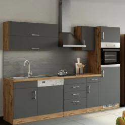 Küchenzeile Sorrella 270cm mit Platz für Geschirrspüler, Backofen und Kühlschrank - anthrazit/ocker