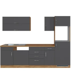 Küchenzeile Sorrella 270cm mit Platz für Geschirrspüler, Backofen und Kühlschrank - anthrazit/ocker