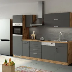 Küchenzeile Sorrella 270cm mit Platz für Geschirrspüler, Backofen und Kühlschrank - anthrazit/ocker