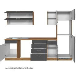 Küchenzeile Sorrella 270cm mit Platz für Geschirrspüler, Backofen und Kühlschrank - anthrazit/ocker
